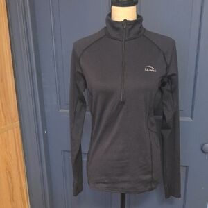 NWOT L.L. Bean Heather Black Quarter-Zip Base Or Mid Layer Quick Dry Sz Small